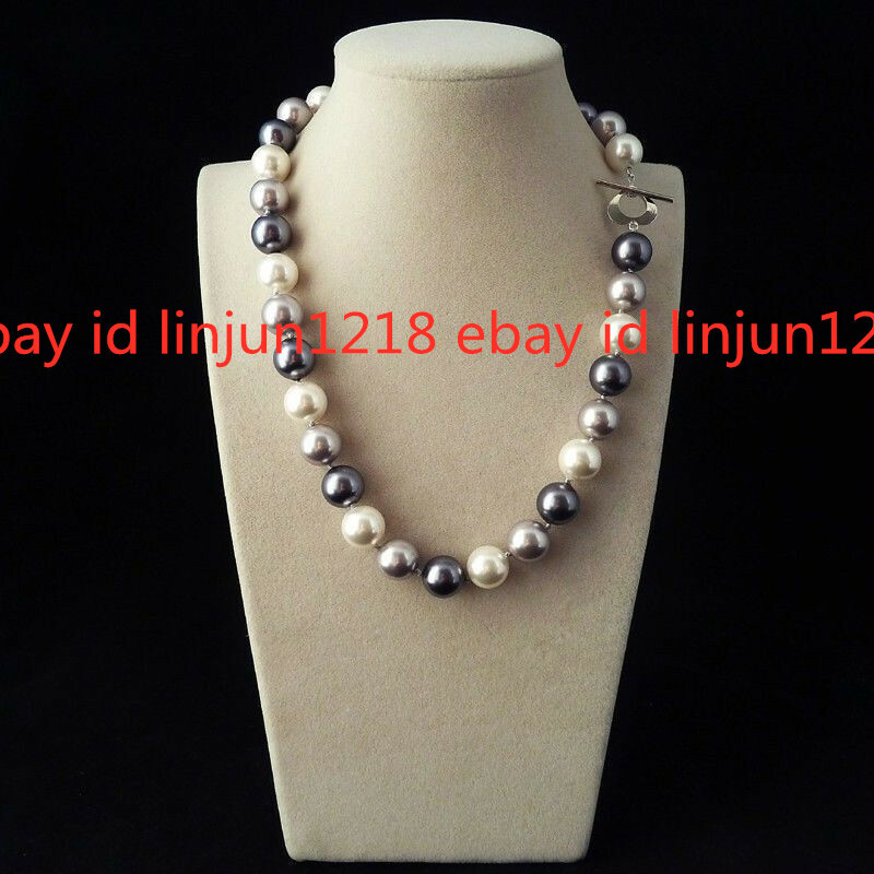 16-36inches Rare Huge 12mm Real Black White Gray South Sea Shell Pearl Necklaces