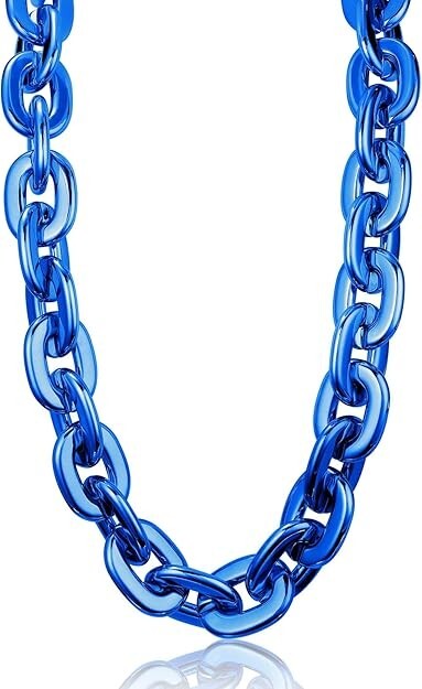 Blue Hip Hop Large Thick Acrylic Plastic Cuban Link Chain Necklace 32in 80cm