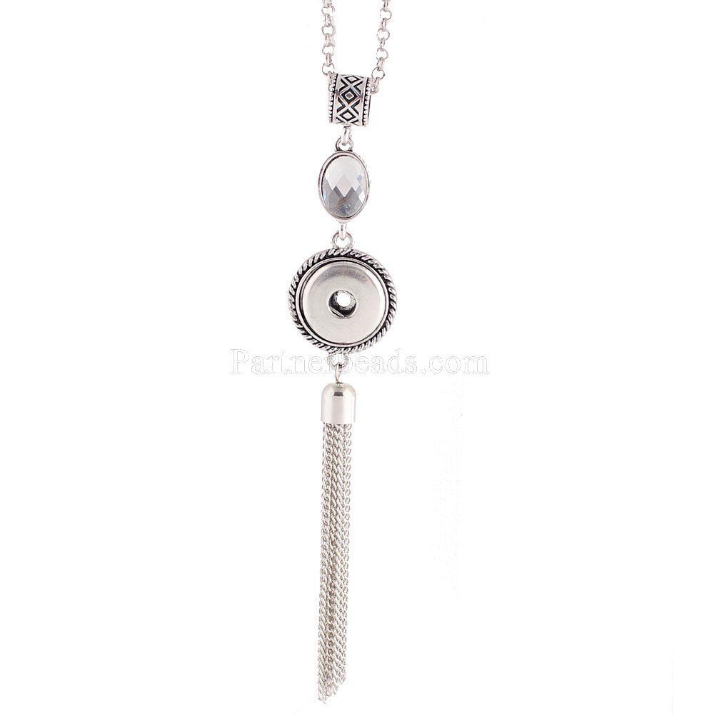 Snap Jewelry Necklace Rhinestone Tassel Long 32″+3″ fits18-20mm Ginger Charm