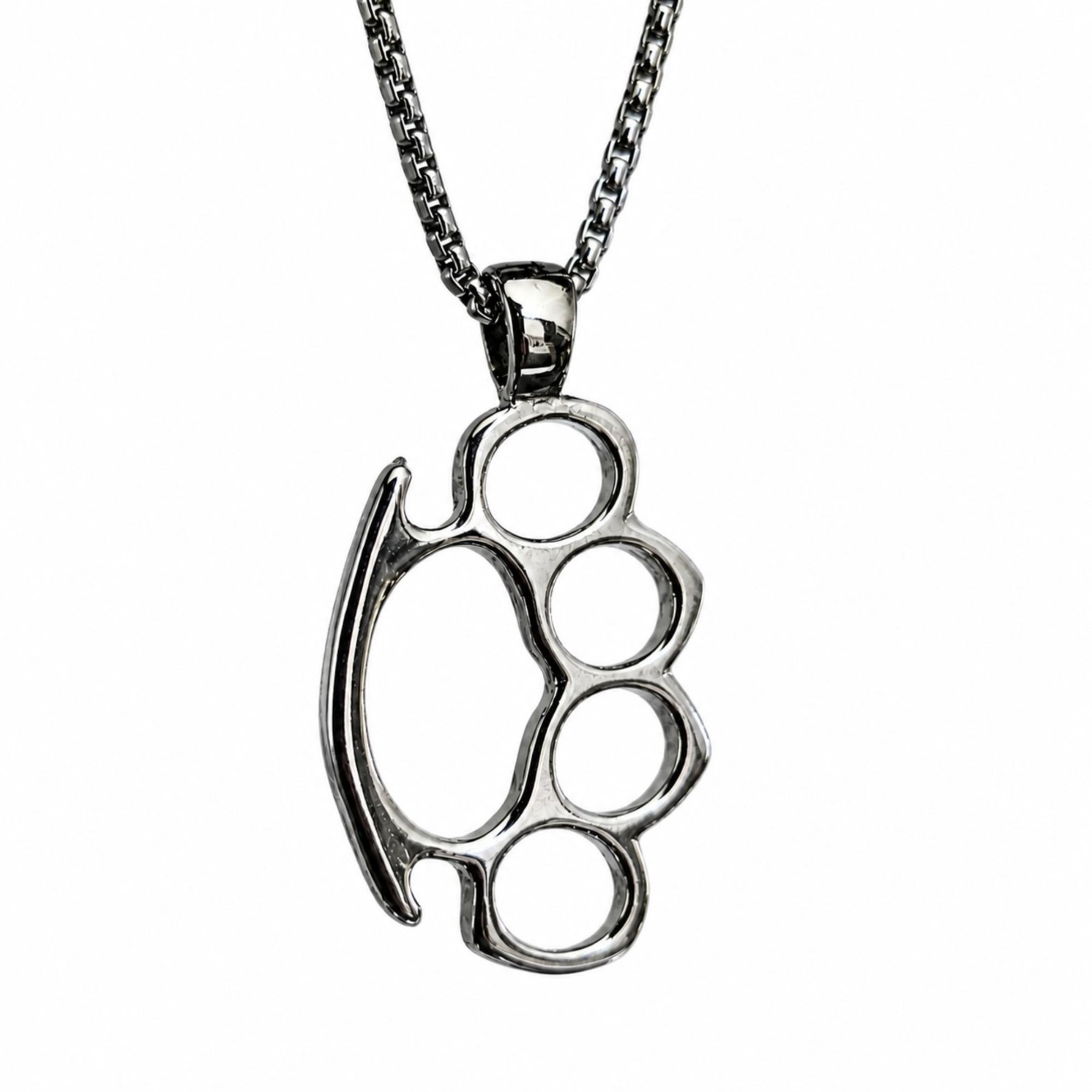 Knuckle Duster Pendant Brass Knuckles Venetian Chain Necklace Jewellery & Boxed