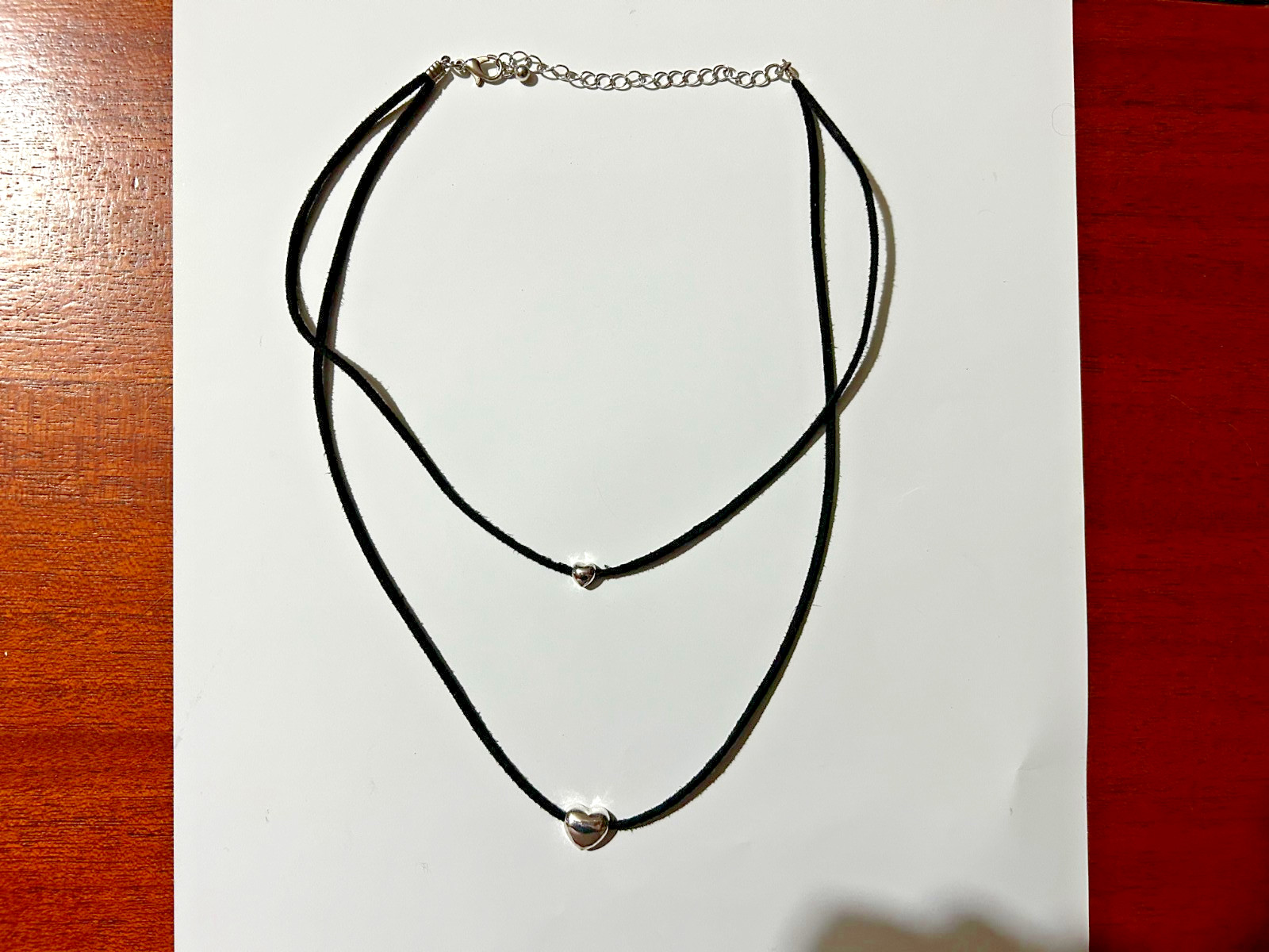 Black 2 layer- 1 chocker length- 10 inch necklace with silver hearts