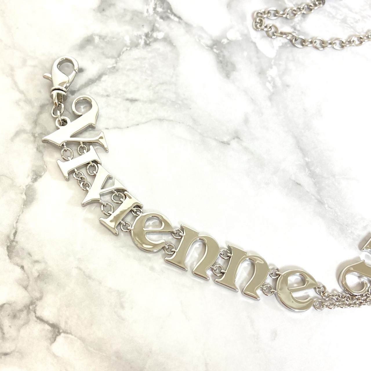 Vivienne Westwood Necklace Choker RAIMUNDA Logo 38cm Silver w/Pouch NO BOX