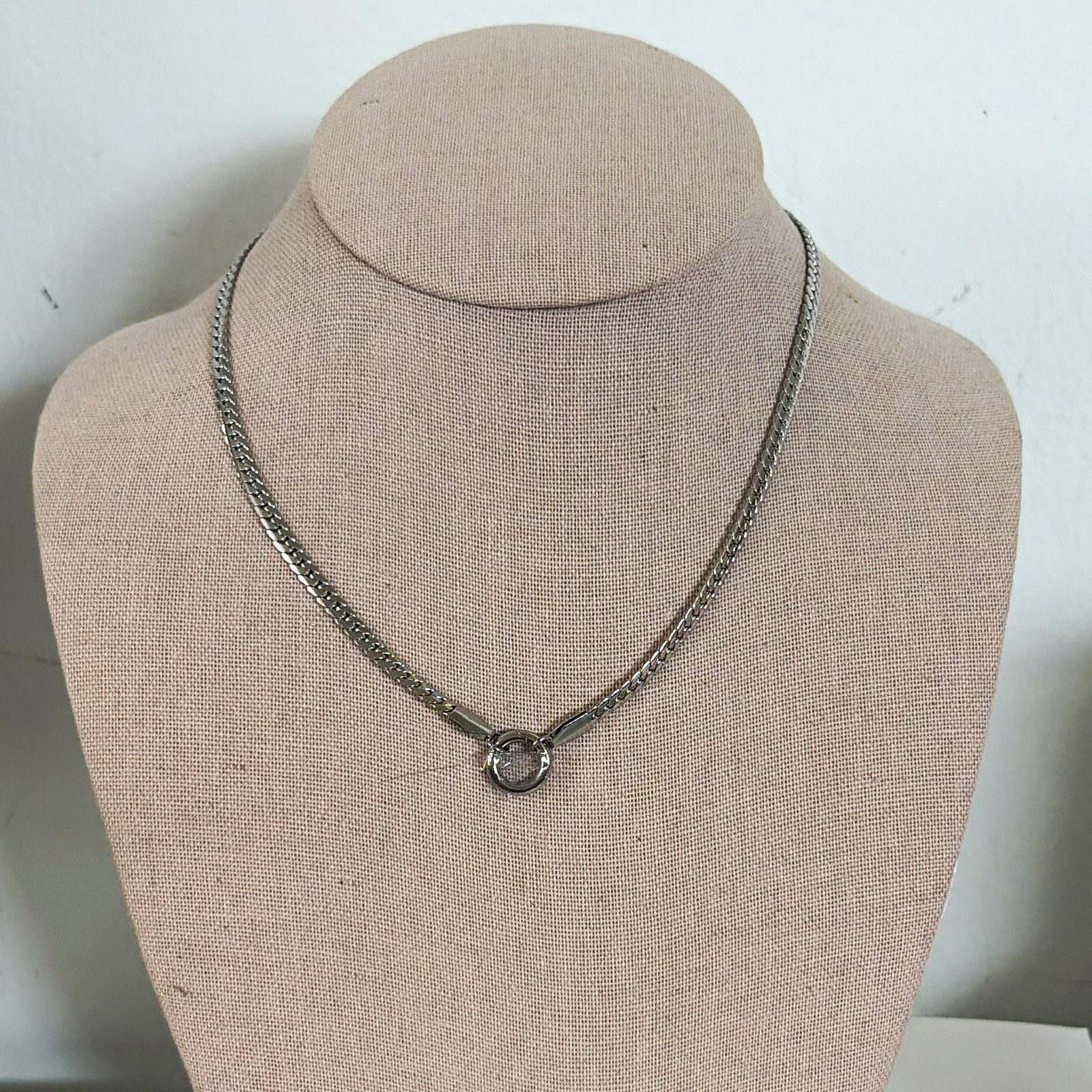 Stainless steel curb necklace w/ charm holder-16in+2in extender