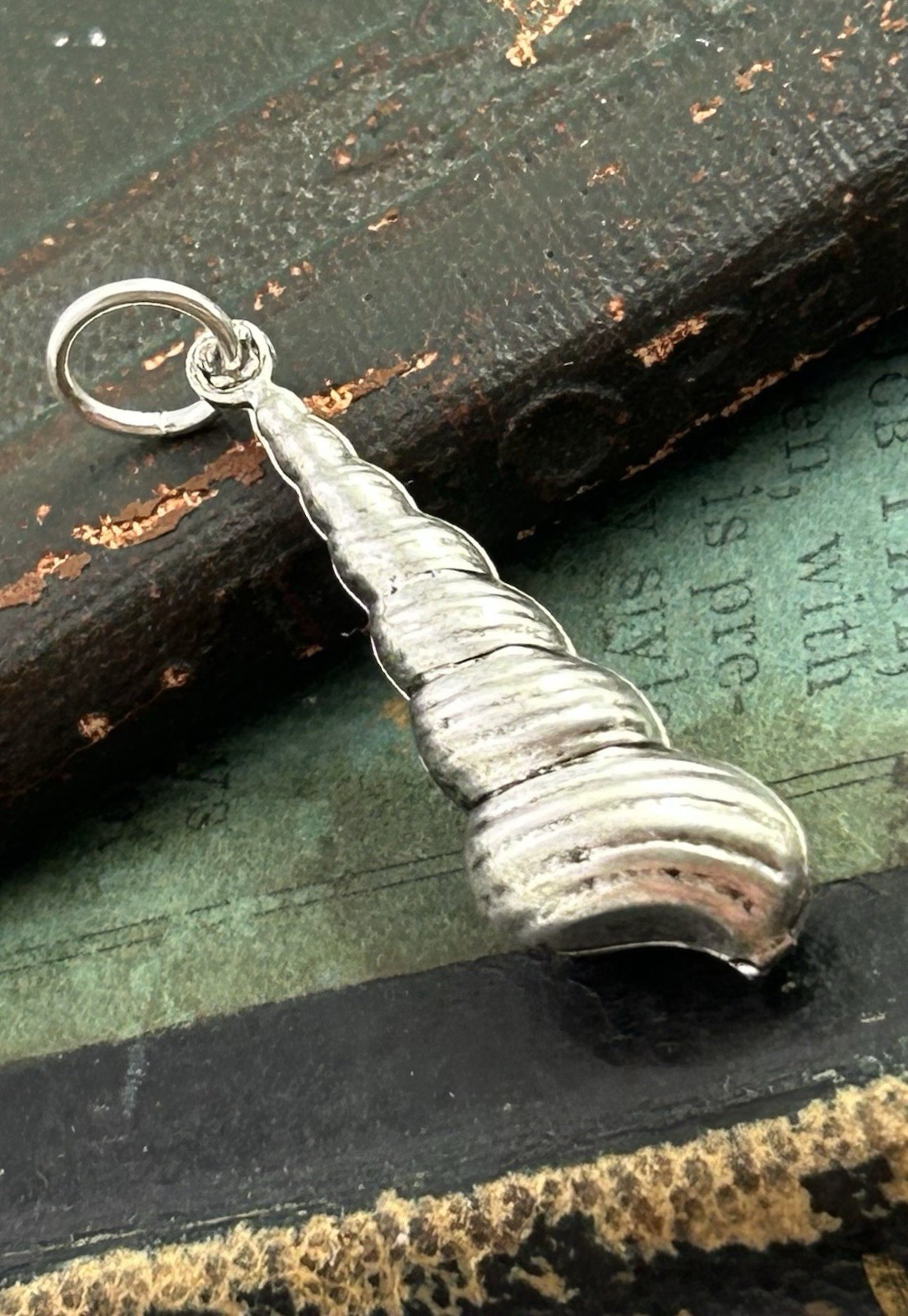 Shell Charm Seashell Pendant Nautical Beach Jewelry Silver Plated Brass Spiral
