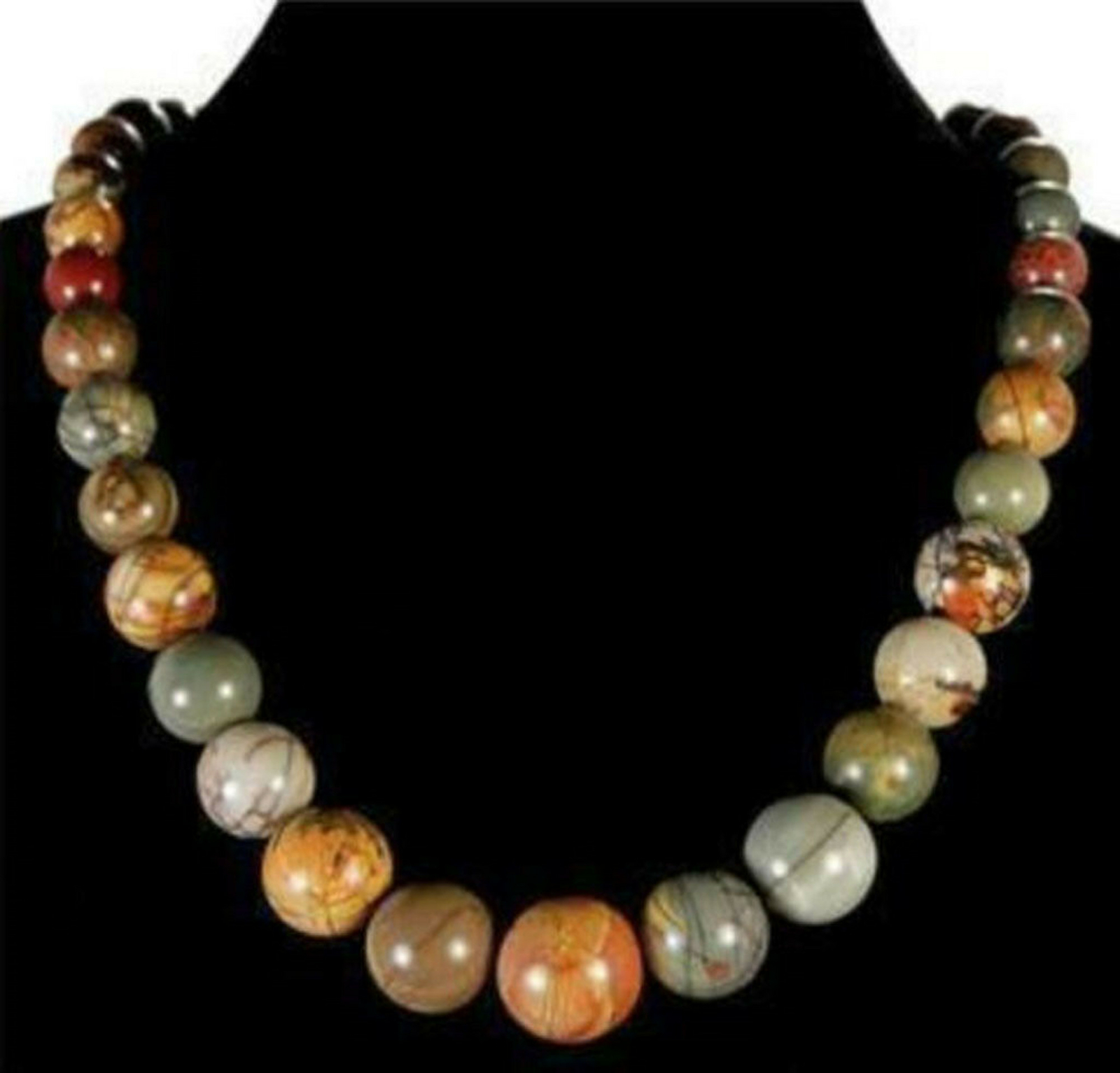 Natural 6-14mm Multicolor Picasso Jasper Round Gemstone Beads Necklace 18”