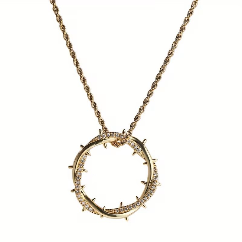 Gold Jesus Crown of Thorns Pendant Necklace Christian Faith Cross Chain Charm