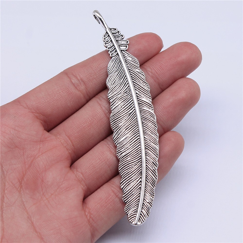 10x Handmade Tibetan Silver Feather Charms Pendant 106mm DIY Jewelry Making