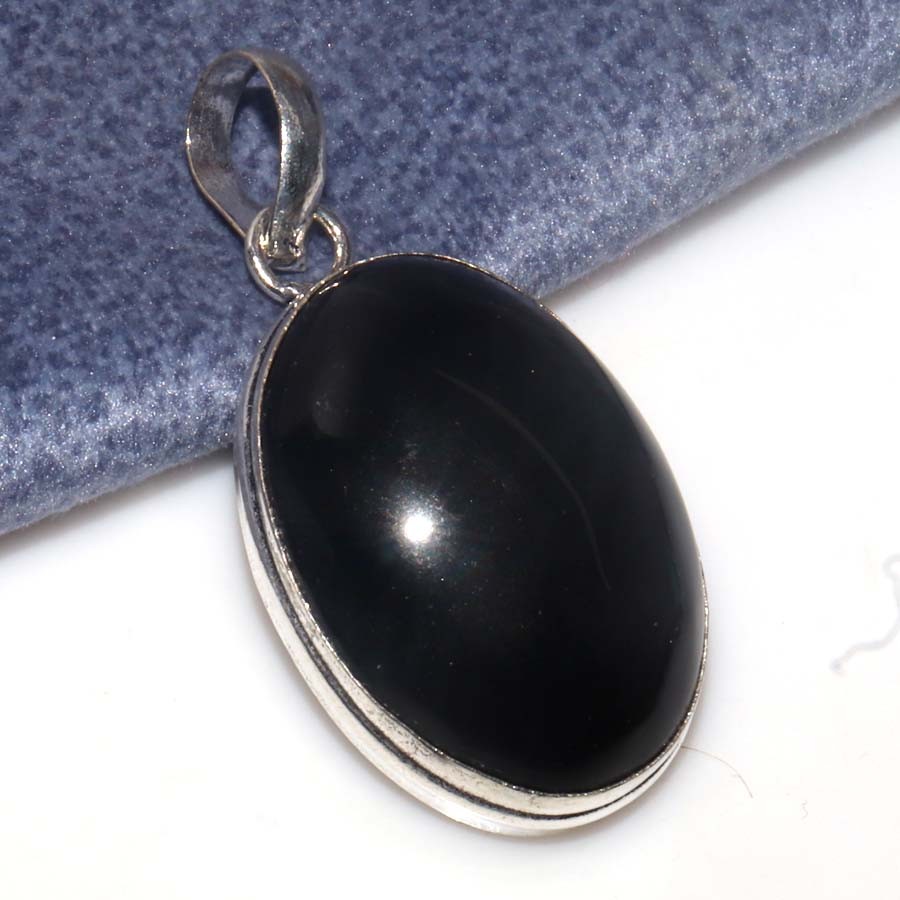 925 Silver Plated Black Obsidian Pendant 1.8″ Best Gifts Most Beautiful JW