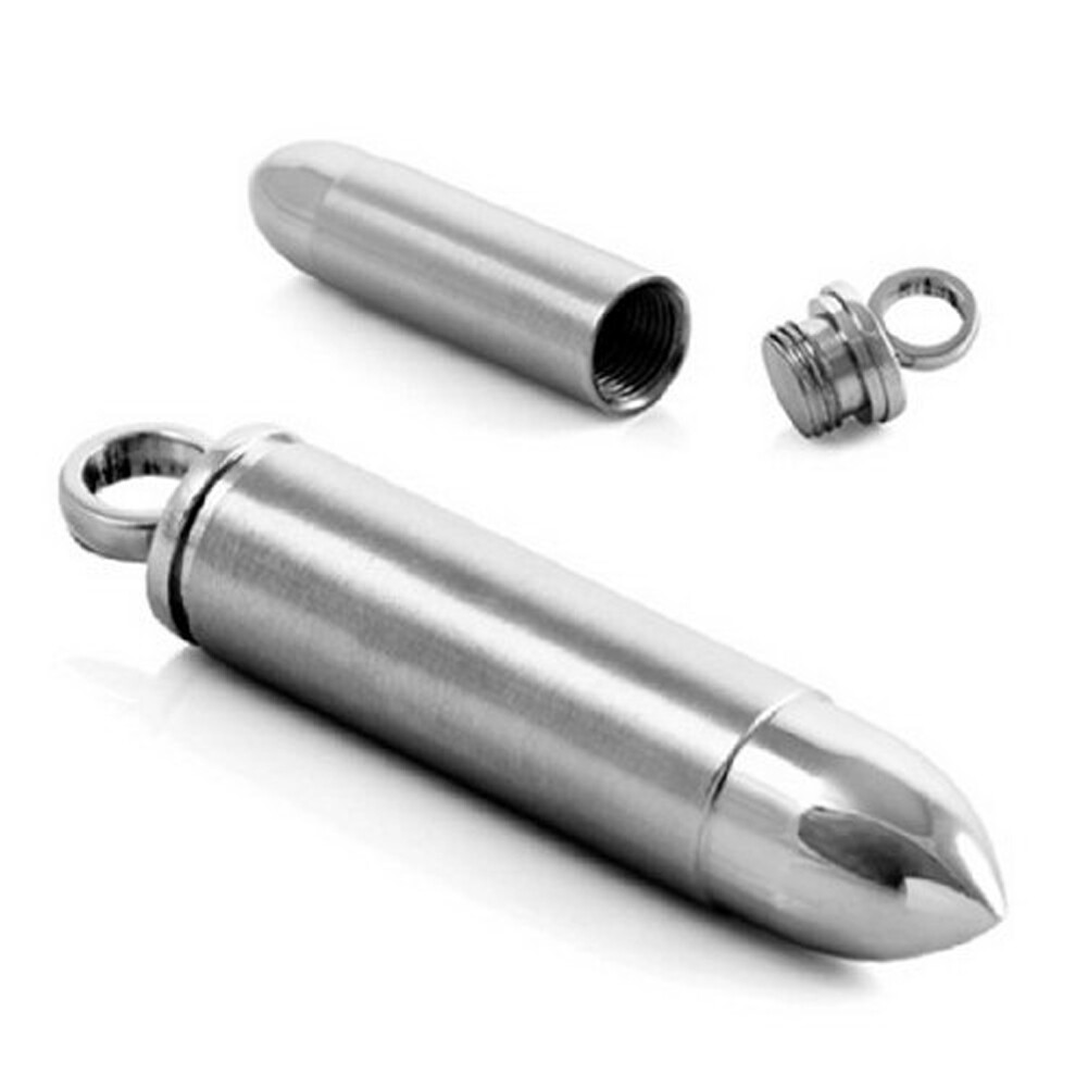 Mens Stainless Steel Open Bullet Pendant Necklace Pill Case Holder Male Jewelry