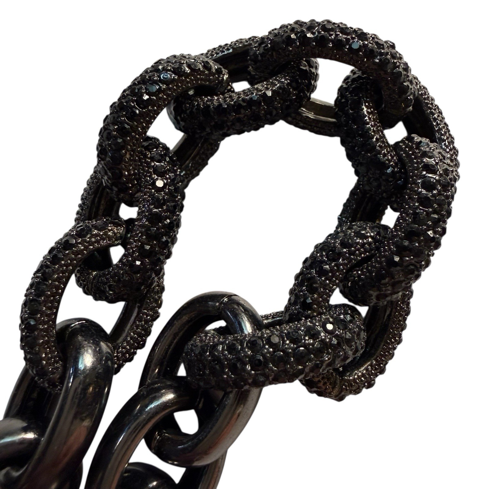 Gothic Heavy Chunky Chain Link Black Crystal Gunmetal Statement Necklace 17”-20”