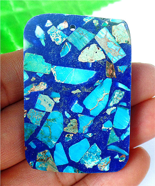 47x31x7mm Blue Sea Sediment Jasper Oblong Reiki Pendant Bead AD66669