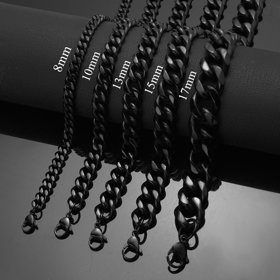 8-19mm Top Quality Black Tone Stainless Steel Cuban Curb Chain Necklace Bracelet