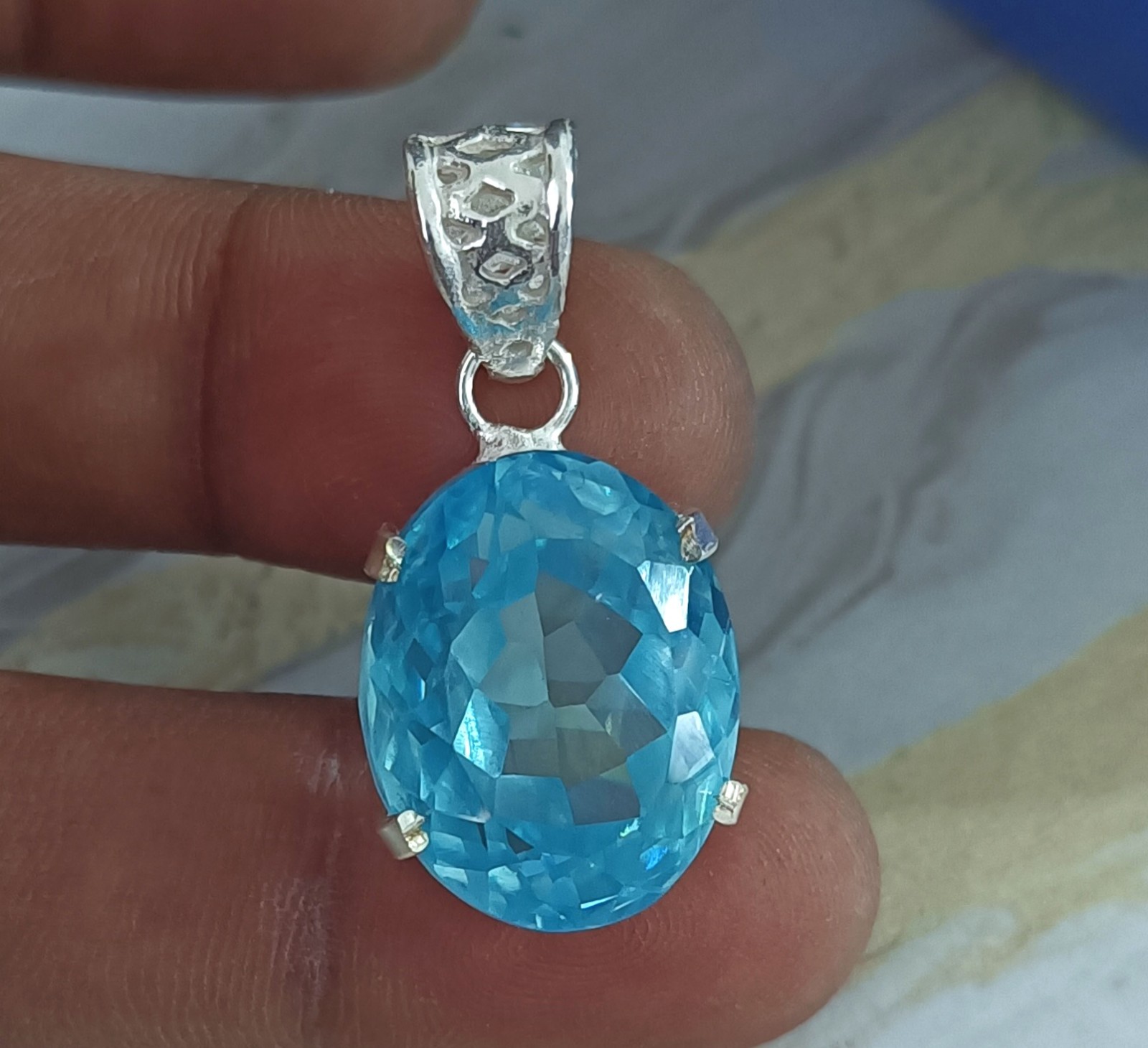 63.65 Ct Elegant Ocean Blue Zircon Pendant Sterling Silver Statement Jewelry