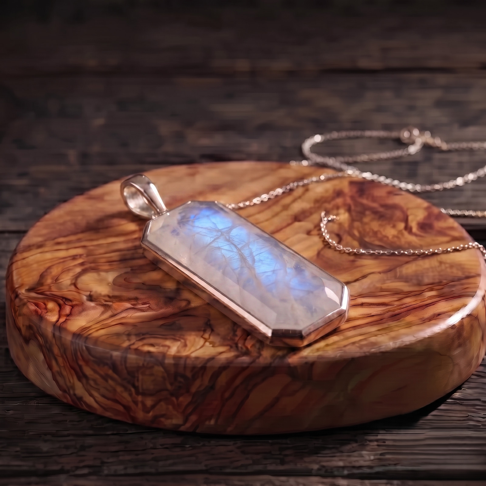 Rainbow Moonstone Mens Pendant Sterling Silver Moonstone Jewelry Birthday Gift