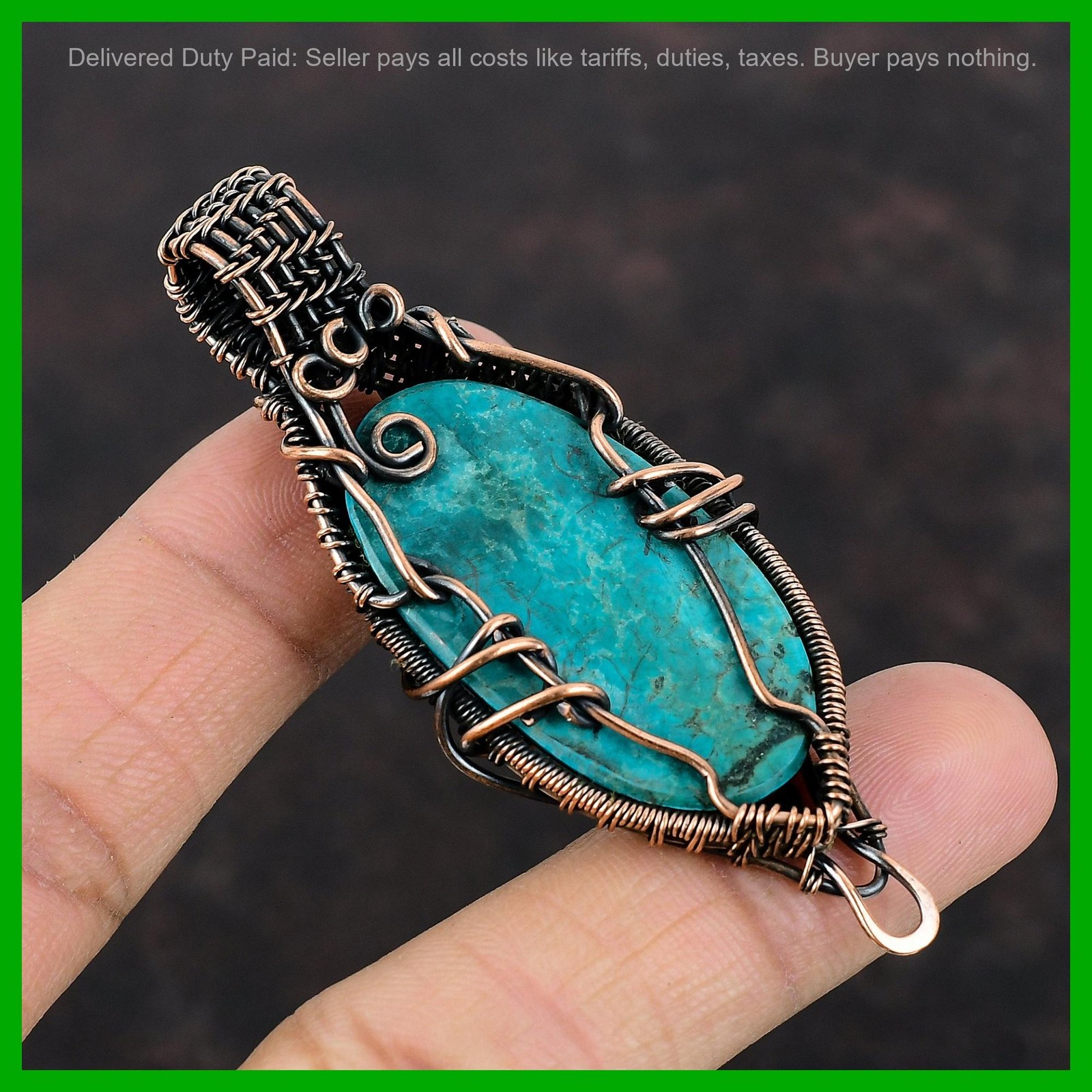 Copper Tibetan Turquoise Stone Handcrafted Sister Wire Wrapped Pendant Jewelry