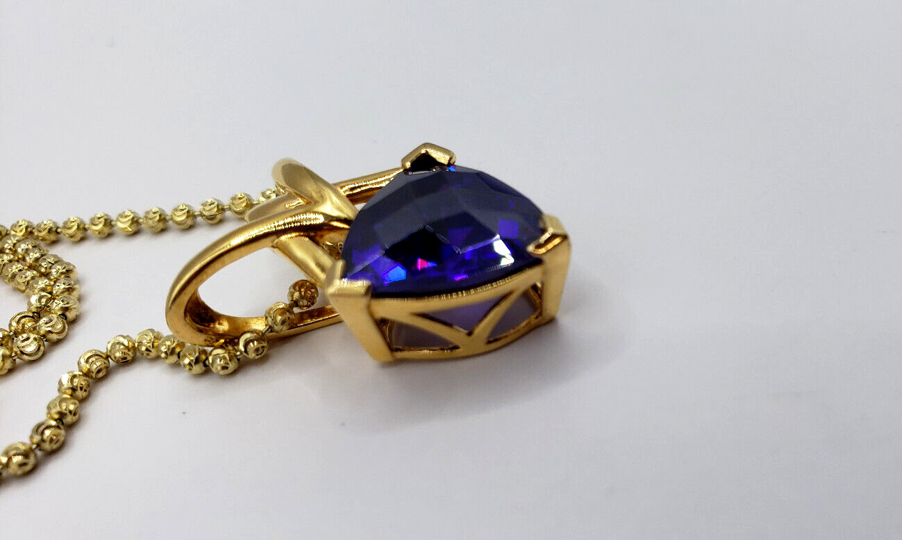 18K Over 925 Sterling Silver ROSS SIMONS Purple Trillion Cubic Zirconia Necklace