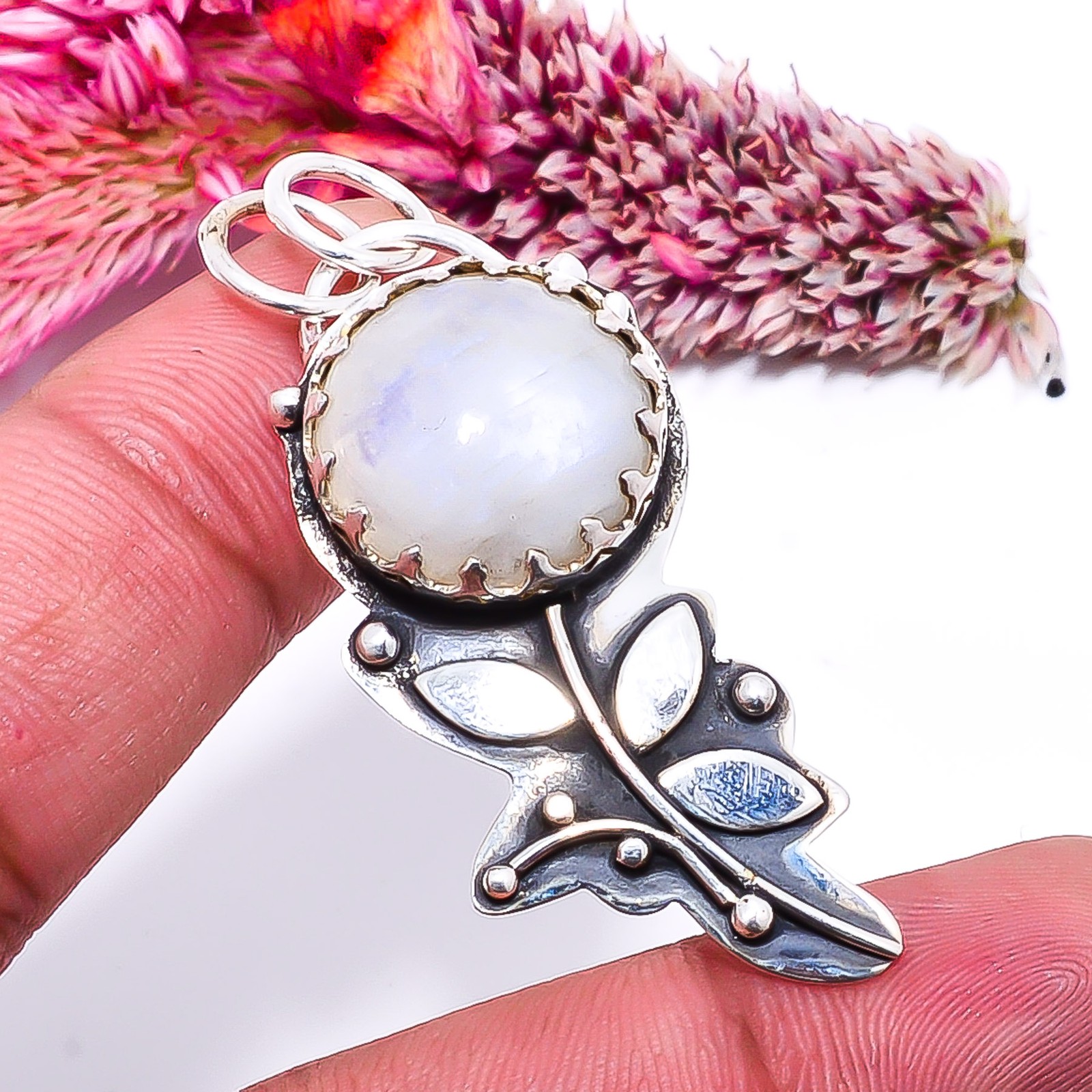 Rainbow Moonstone – India Handmade 925 Sterling Silver Pendant 1.72″ P47
