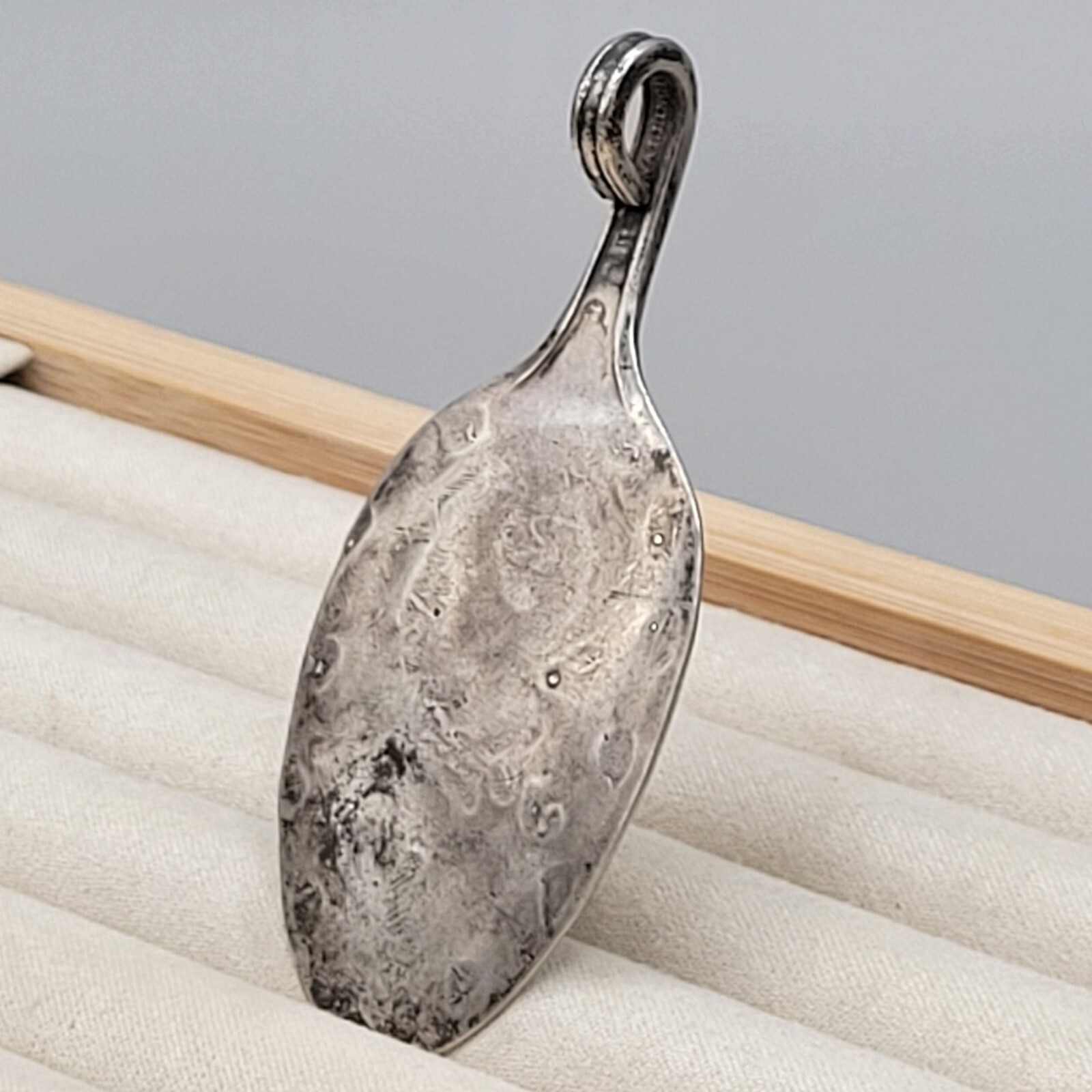 Wallingford Stainless Steel Spoon Pendant Aztec Stamped Thunderbird Arrow 3″