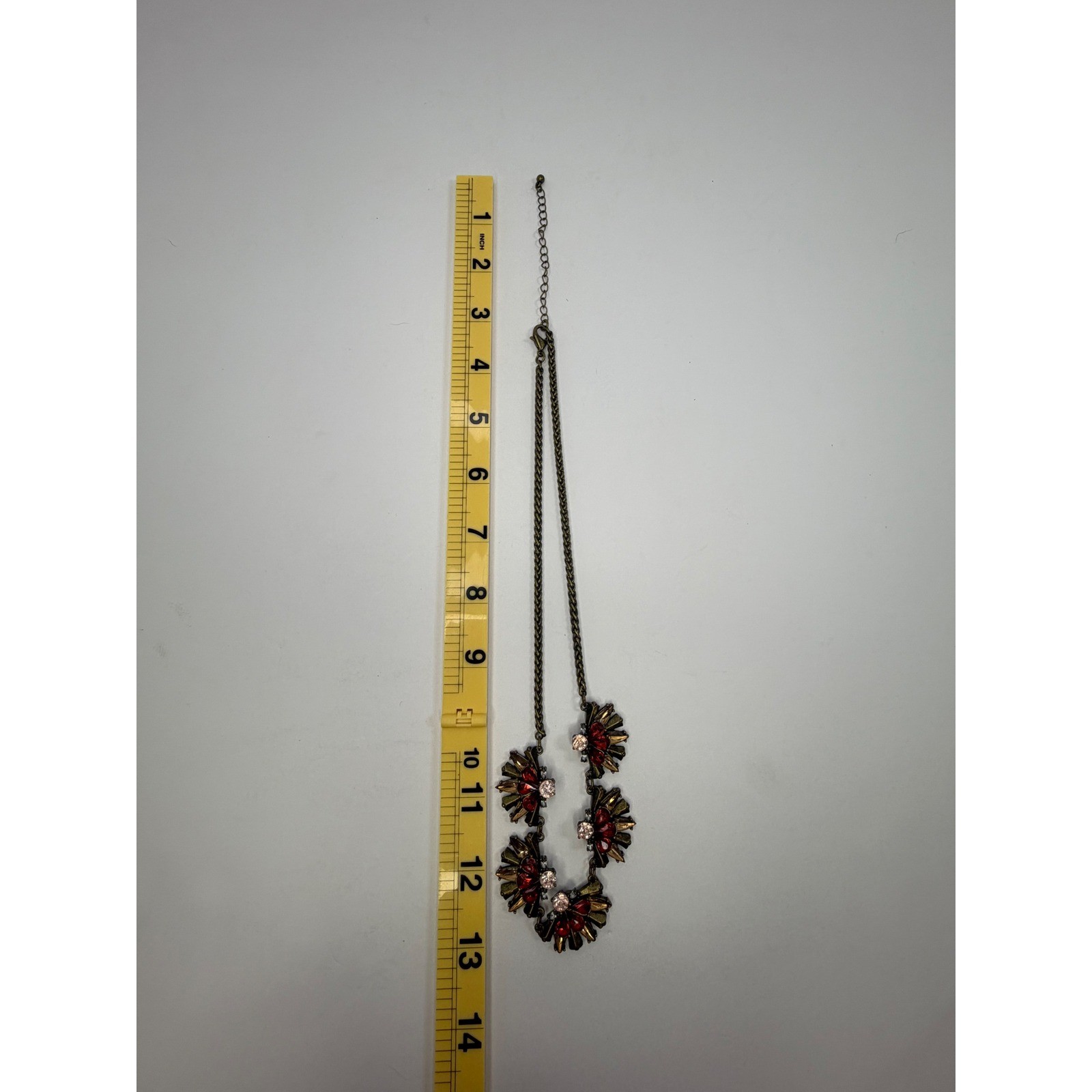 Antique Brass Statement Necklace Red Amber Crystal Floral Cluster Bib Chic Goth