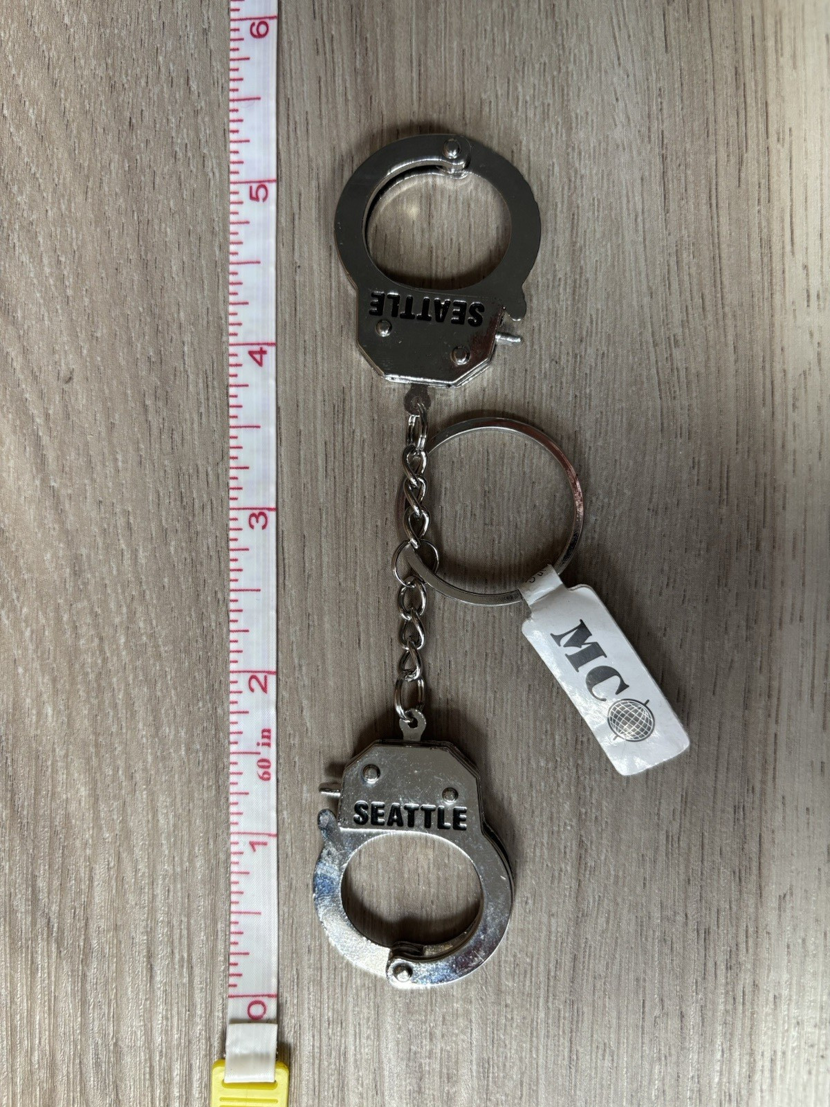 Novelty Silver-Tone Handcuffs Set Seattle Working Mini Cuffs Keychain & Necklace