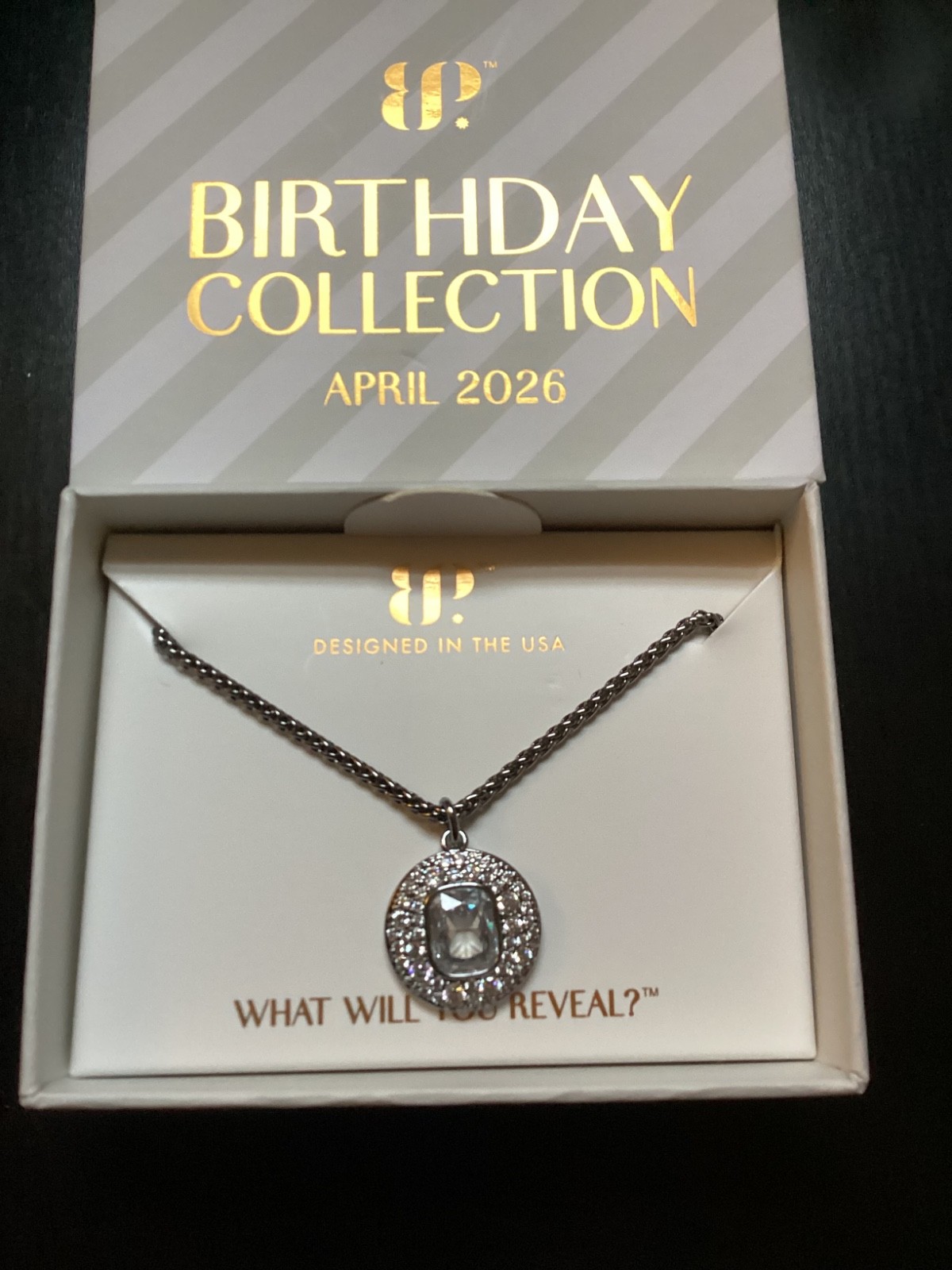 Bomb Party April Birthday 2026 NK25357 The Calista Necklace Diamond CZ Hematite