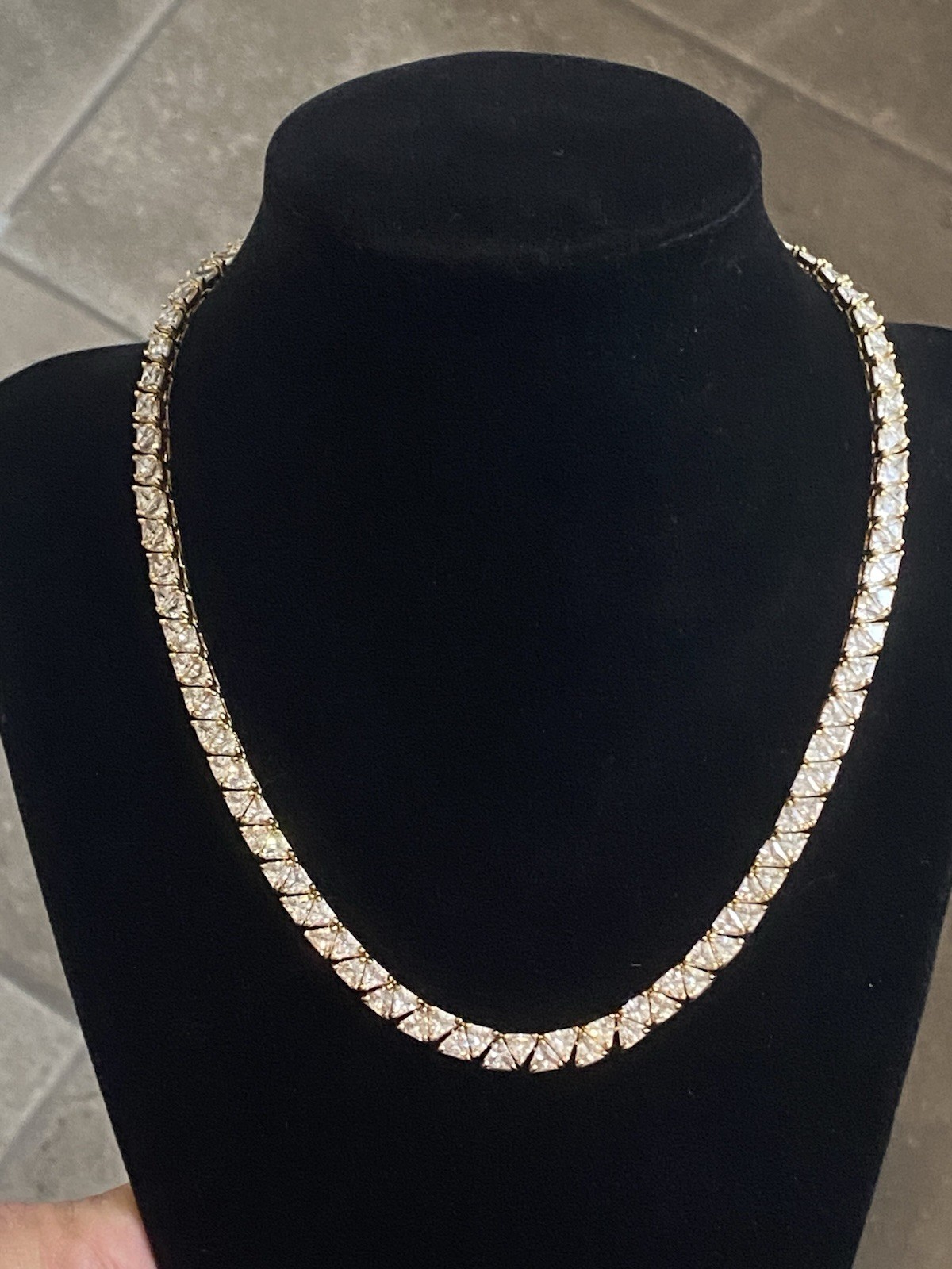 Gold Vermeil 925 Trillion Cut Cubic Zirconia Necklace 16.75″ Length