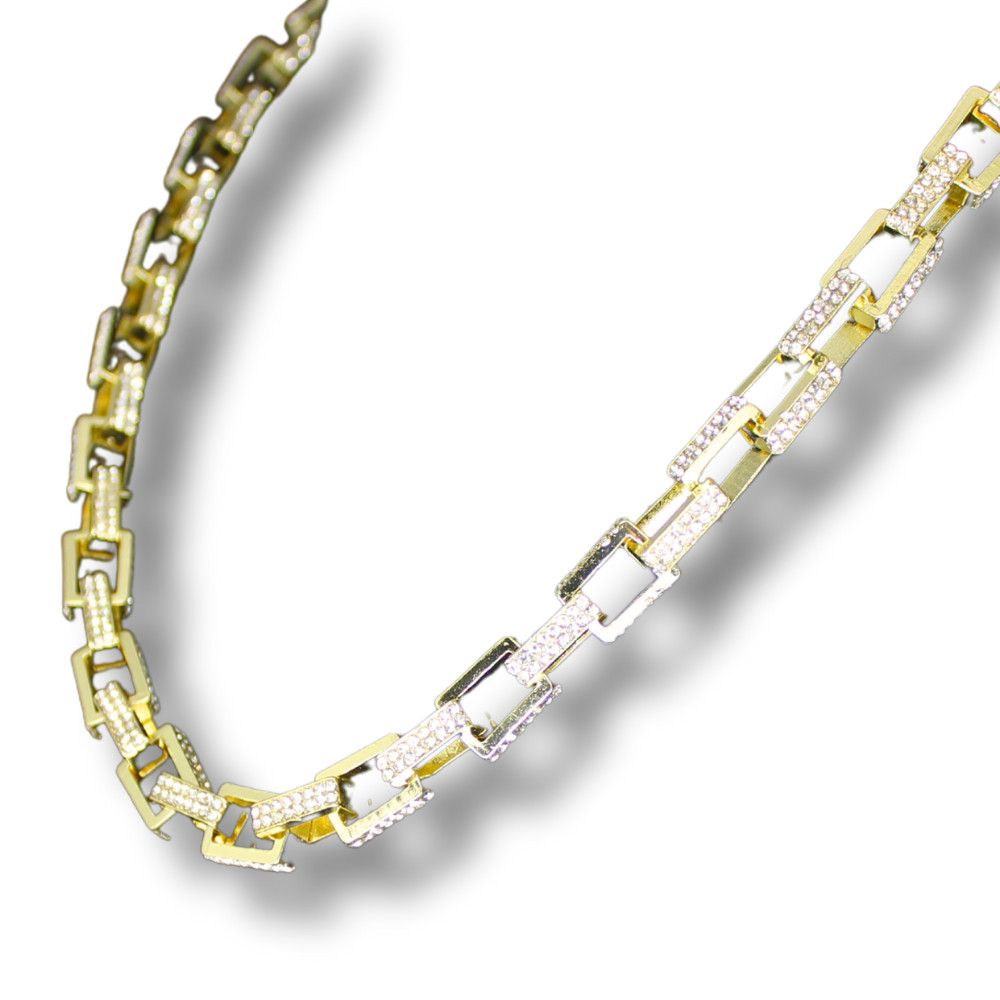 9mm Iced CZ Square Rolo Link 14k Gold Plated 16″-30″ Hip Hop Necklace Jewelry
