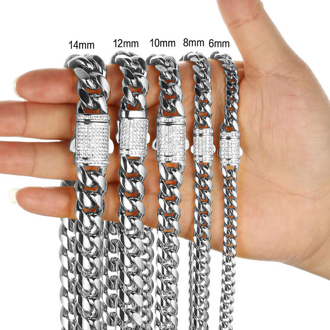 6mm-14mm Mens Miami Cuban Link Chain SOLID Stainless Steel Necklace or Bracelet