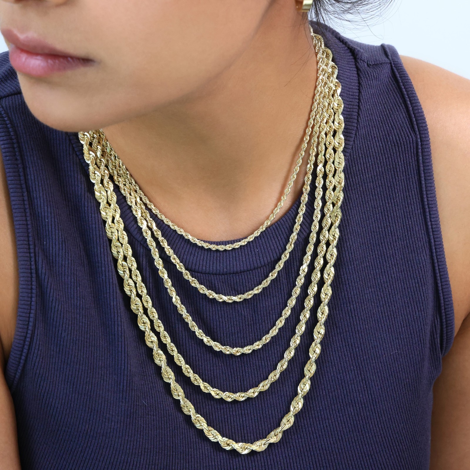 10K Yellow Gold 1mm-10mm Diamond Cut Solid Rope Chain Pendant Necklace 16″- 30″
