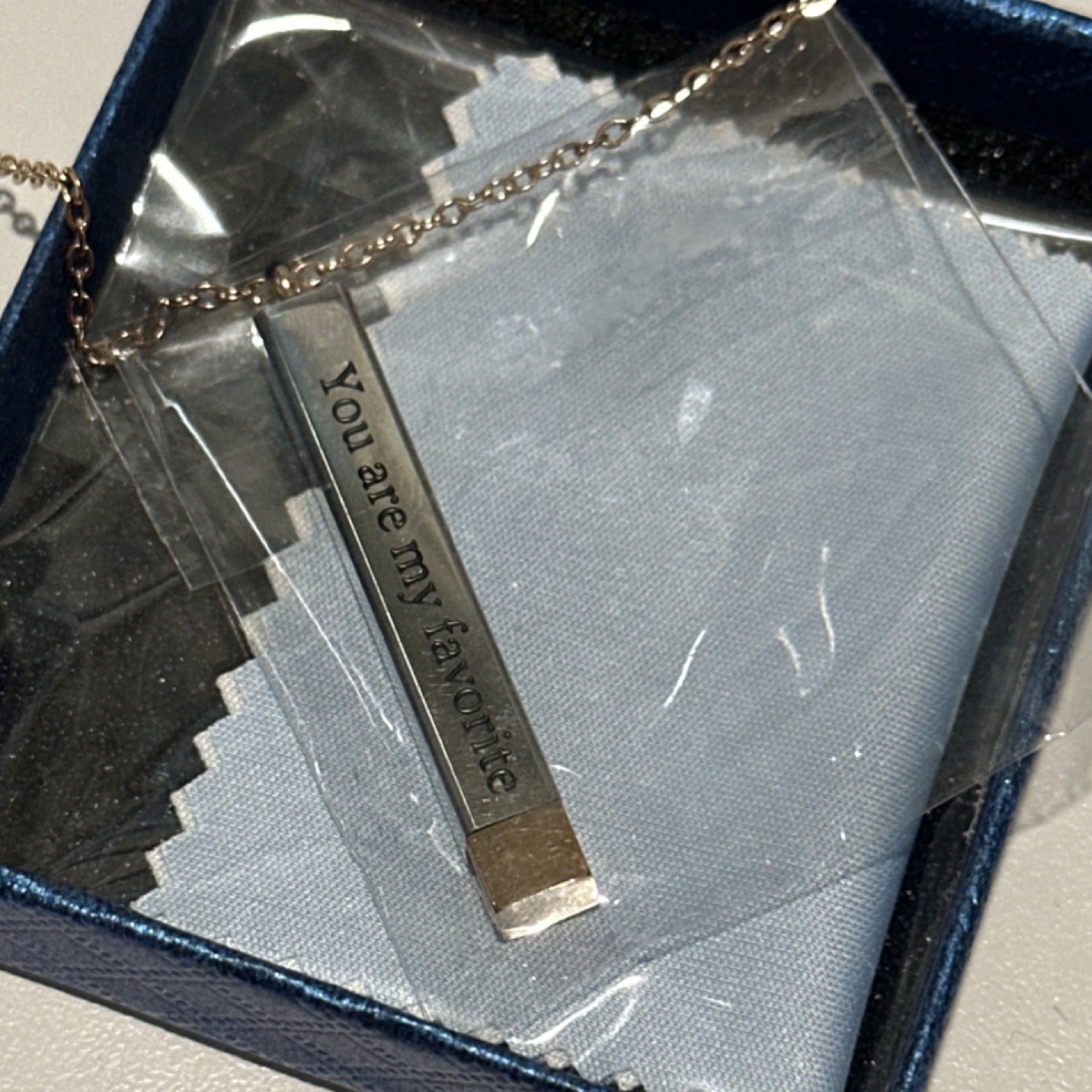 RWQIAN Silver Engraved Bar Pendant Necklace Humor Theme Cable Chain Adjustable