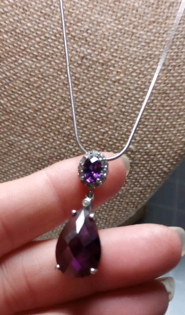 925 Marked Chain Amythest Oval,round Purple,colorless Stoned 18″necklace