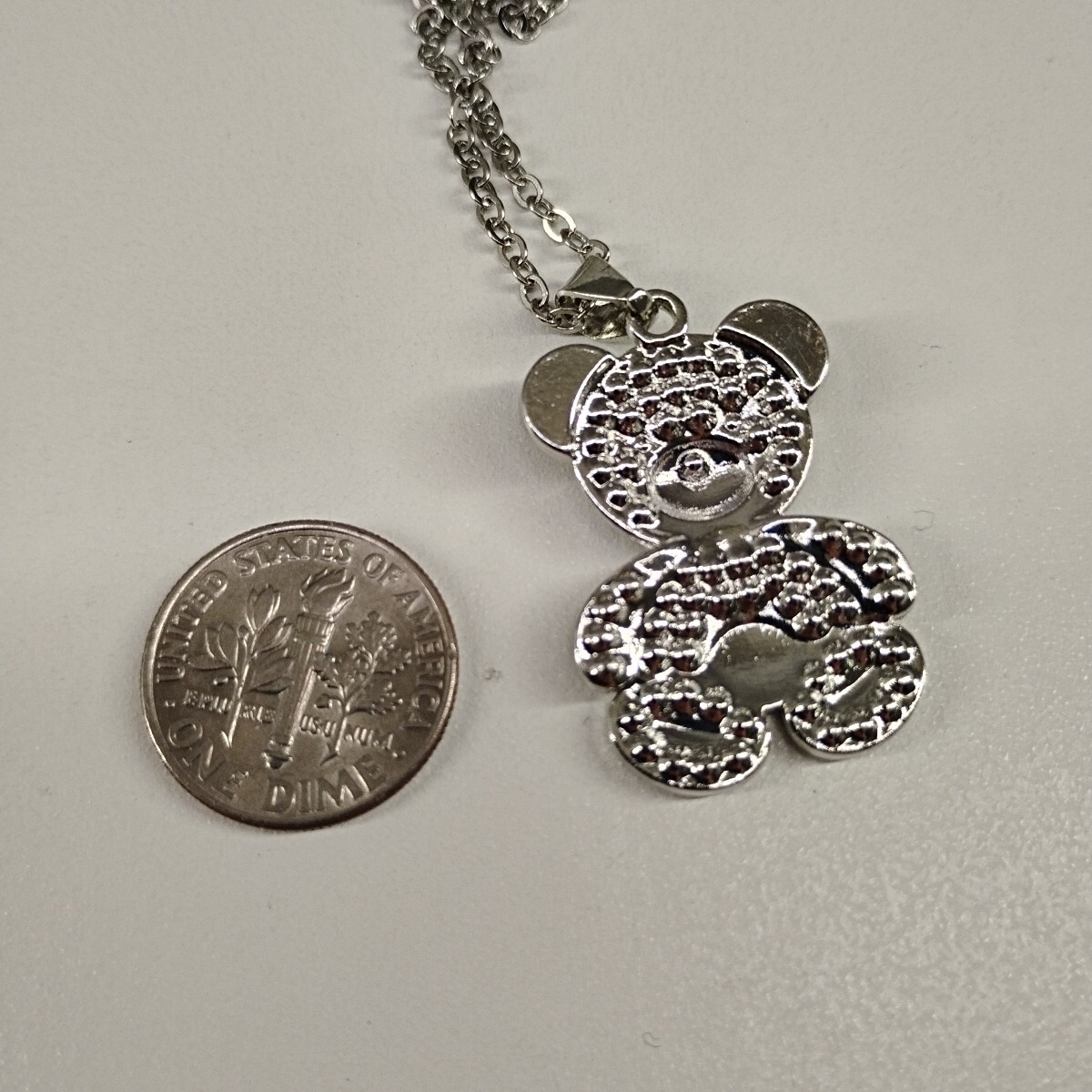 Women Teddy Bear Pendant Necklace Brass Plated Rhinestone 18.5″-20.5″ Chain