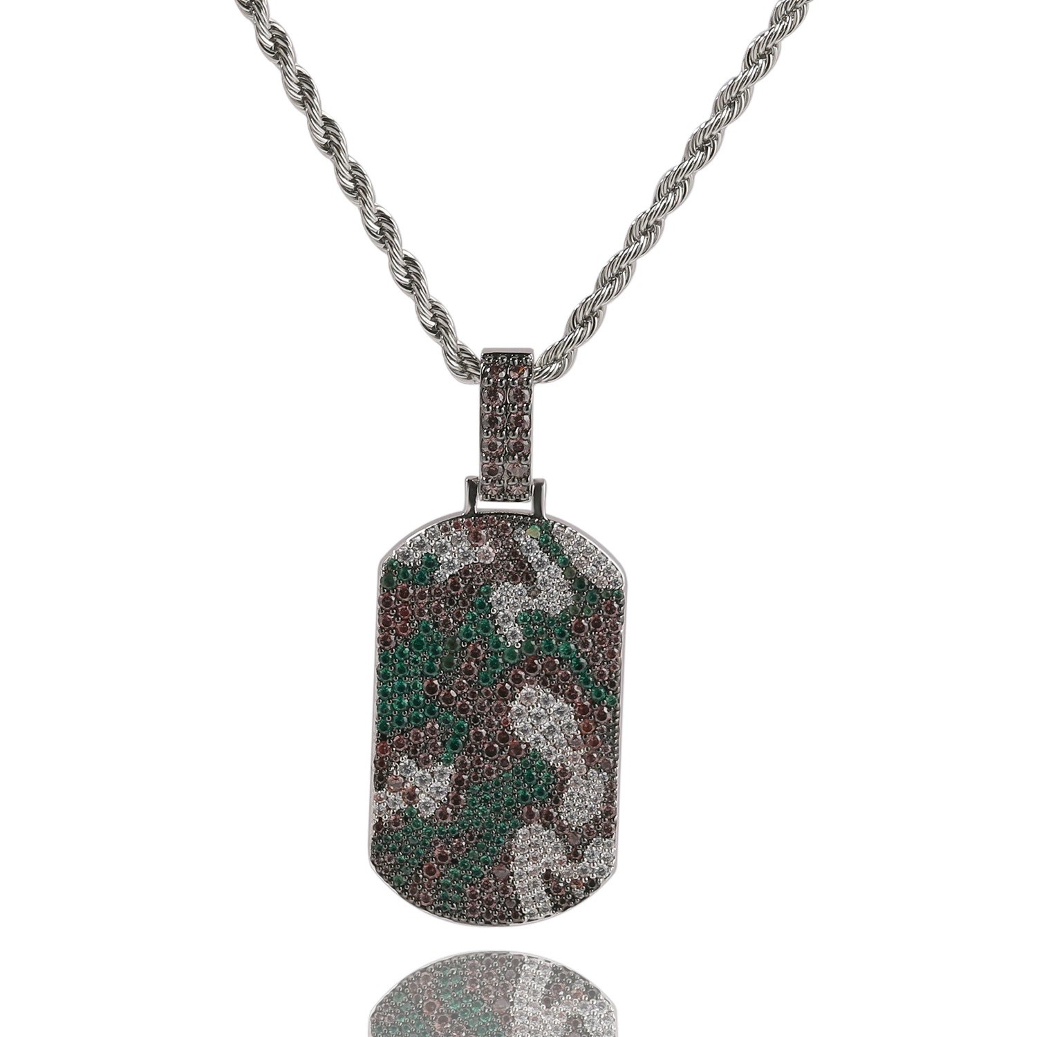 Hip Hop Jewelry Custom Camo Dog Tags Pendant 18K Gold Filled Bling Necklace Gift