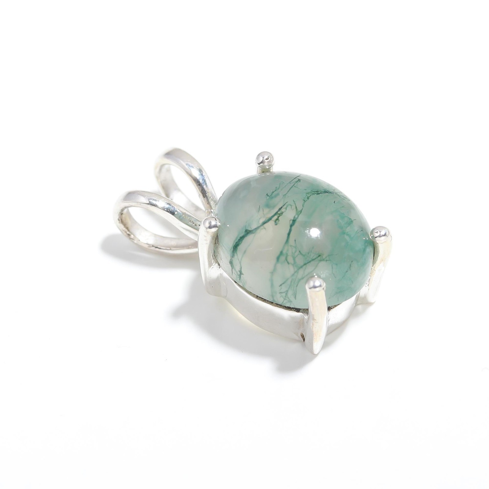 Natural Moss Agate Oval Chain Necklace 925 Sterling Silver Minimalist Jewelry
