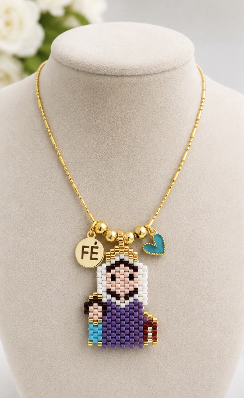 Gold Tone Ball/Bead Chain Necklace, Multicolor Beaded Pendant, Lobster
