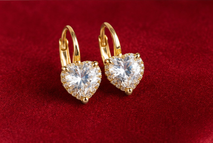 3Ct Heart Cut Simulated Diamond Huggie Hoop Earrings 14K Yellow Gold Plated