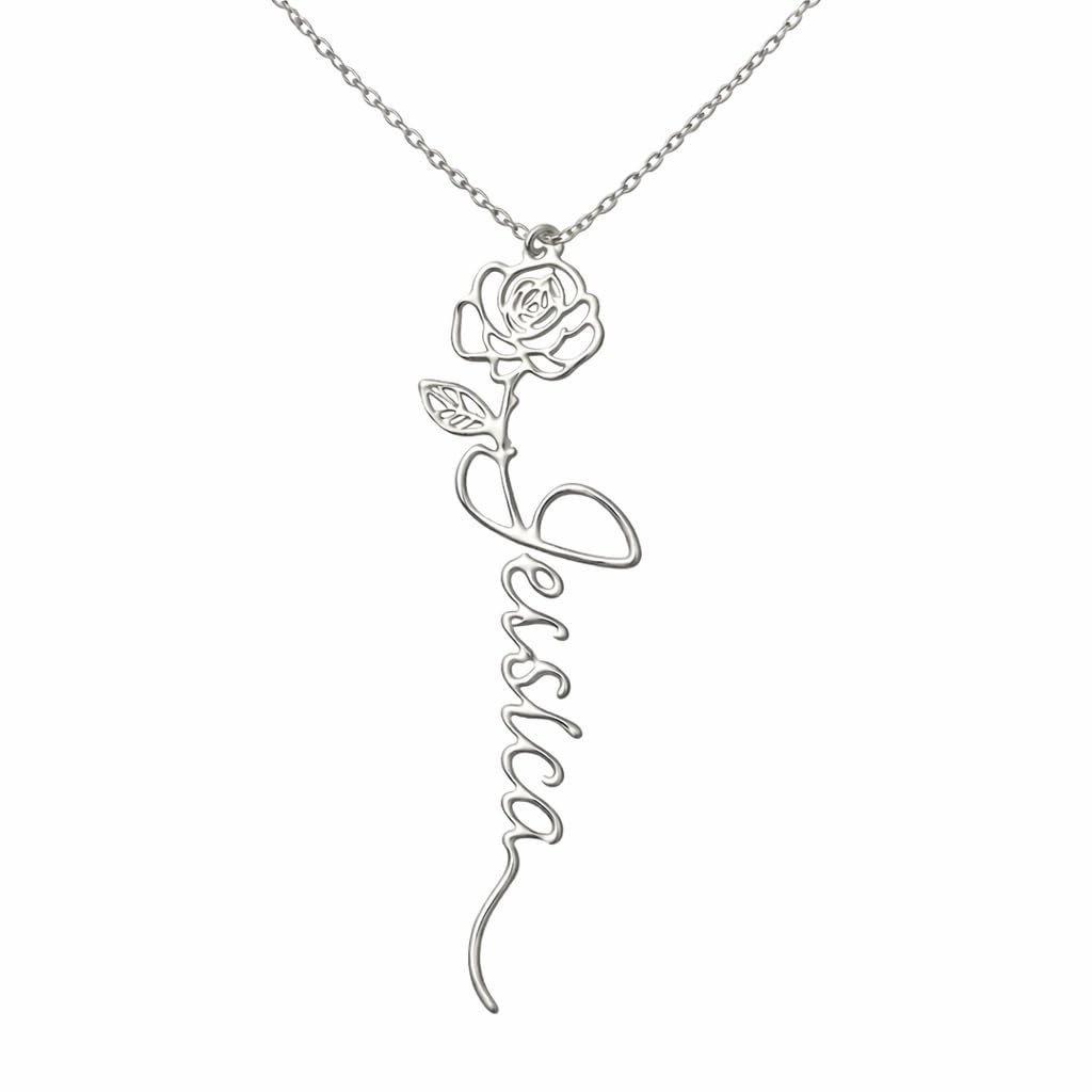 Birth Flower Necklace Dainty Name Necklace Personalized Jewelry Gift For Her