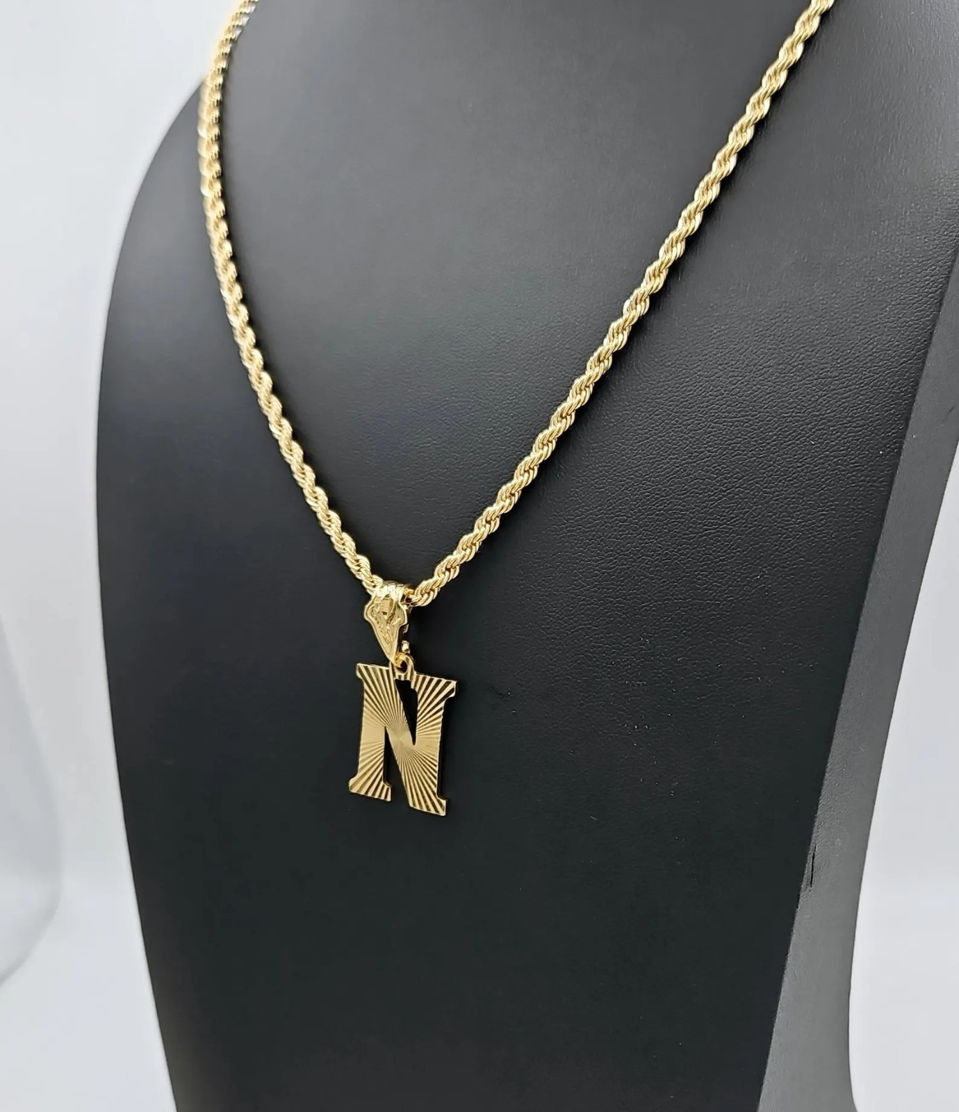 Gold Initial Necklace, 3.5mm French Rope Chain, 14k Heavy Plated Gold