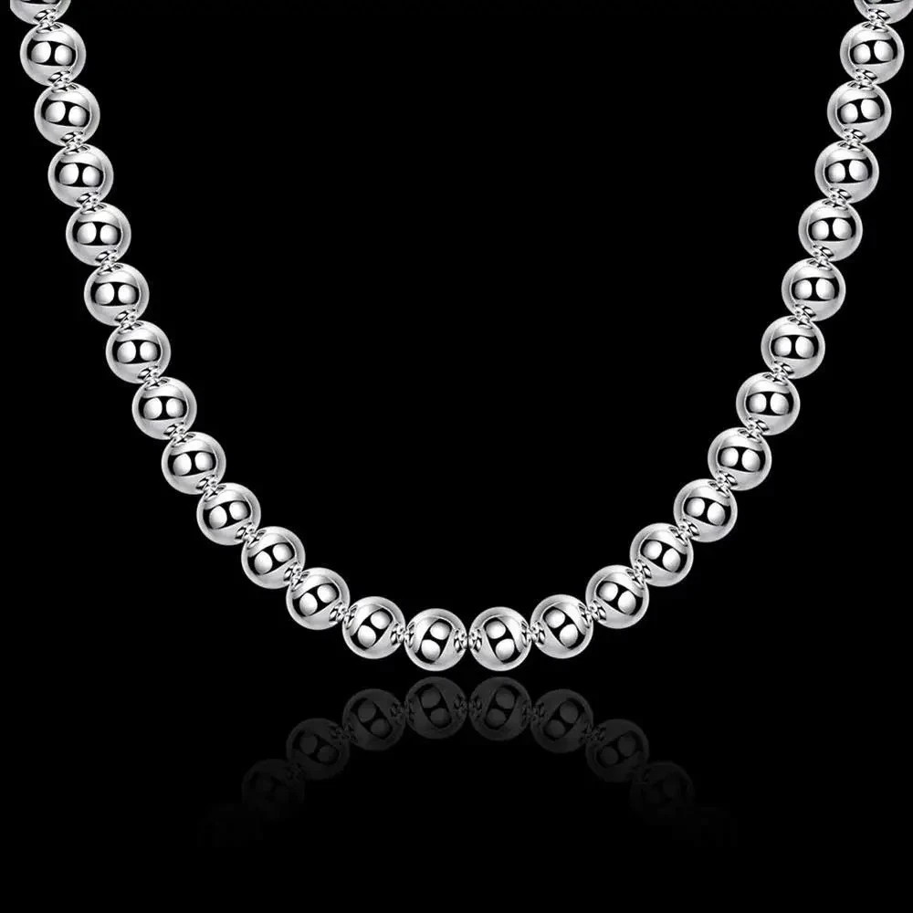 1Pcs Women’s 925 Sterling Silver 8mm Hollow Balls Beads 20″ Chain Necklace