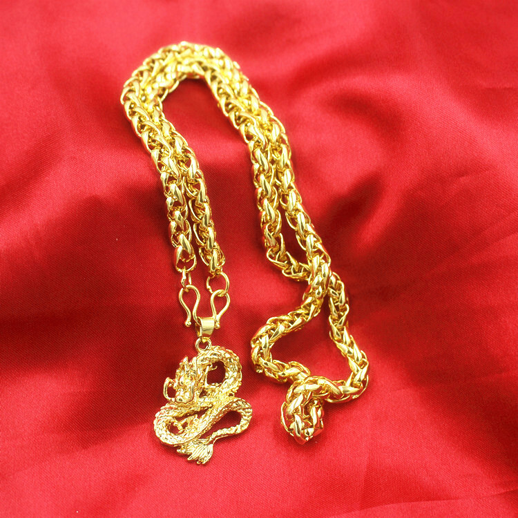 24K Thai Gold Men’s Long-Lasting Colorless Jewelry Necklace Guanyin Dragon