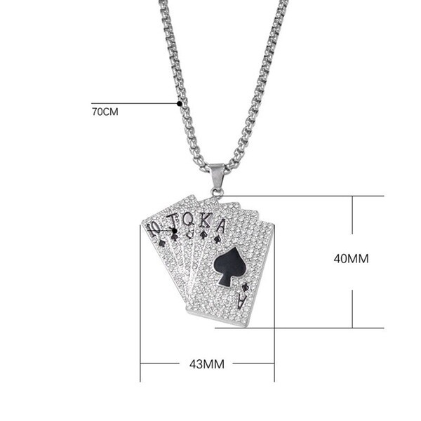 Poker Spades Royal Flush Playing Cards Necklace – Texas Holdem, Vegas