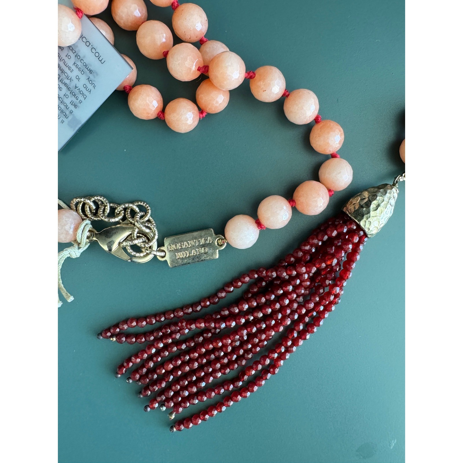 Rosantica Milano Tassel Necklace Women OS Peach Ruby Agate Himalaya NWT