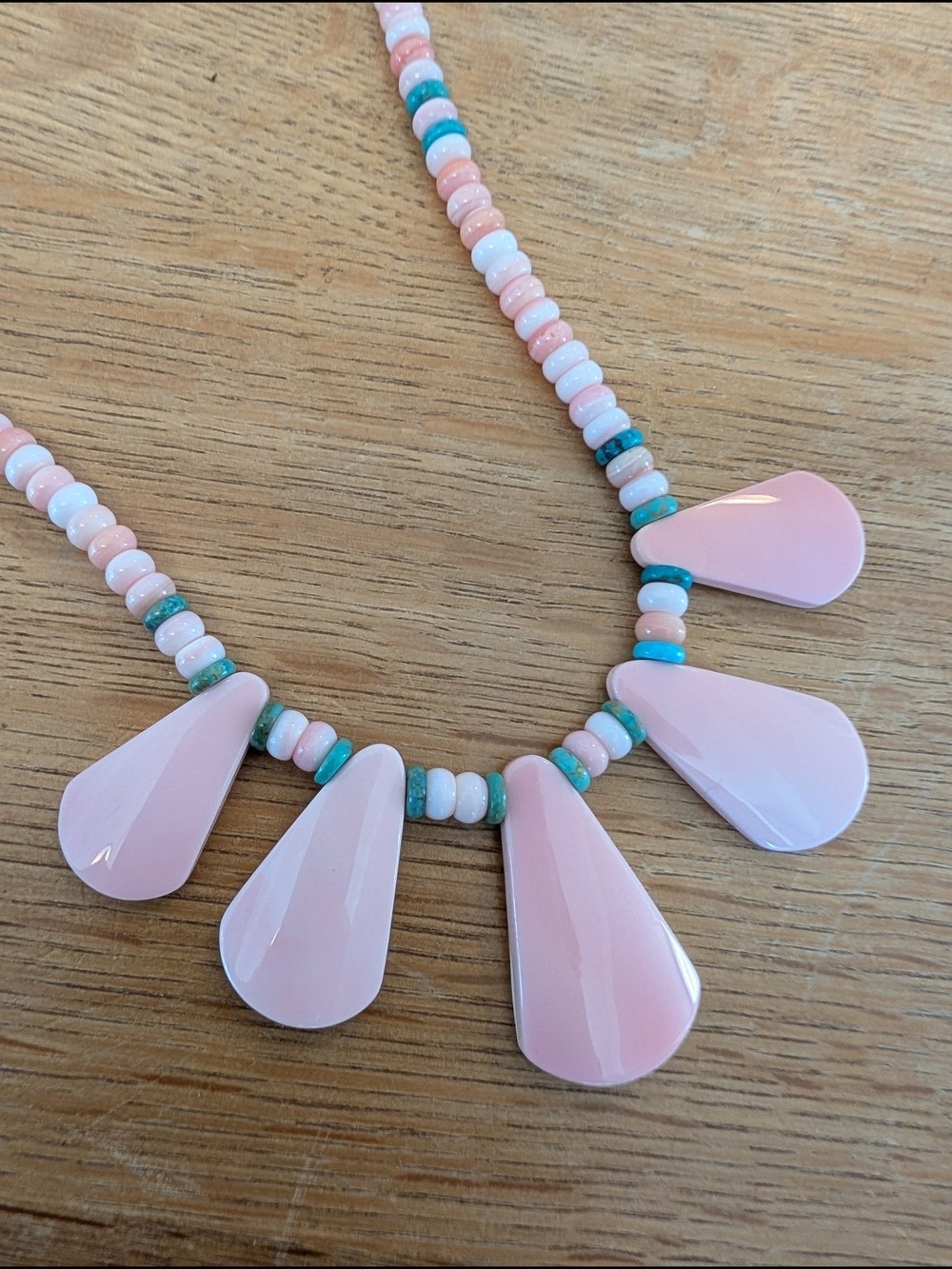 Pink Queen Conch Shell And Turquoise Beaded Teardrop Southwestern Style