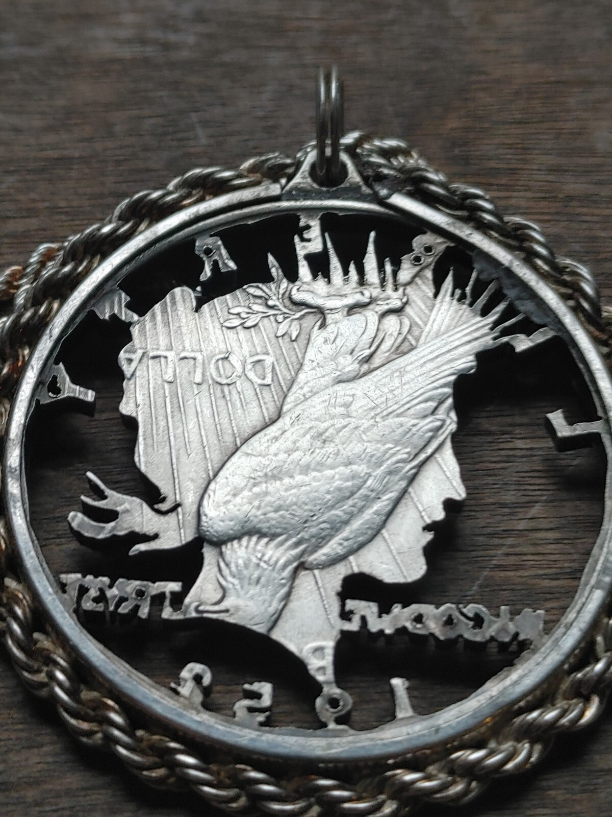 Gem lovely 1952 Mint Peace Liberty SILVER DOLLAR Pendant 24″ 925 Sterling Chain
