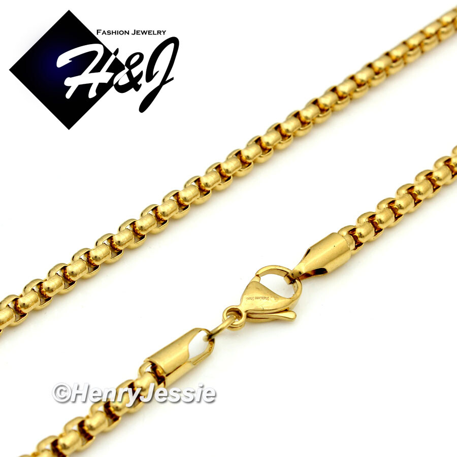 18-40″MEN’s Stainless Steel 4mm Gold Plated Box Link Chain Necklace*GN120
