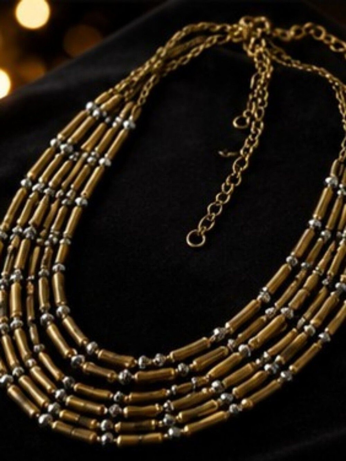 Chicos 10 Strand Statement Necklace Bronze Hematite Multi Layered Industrial
