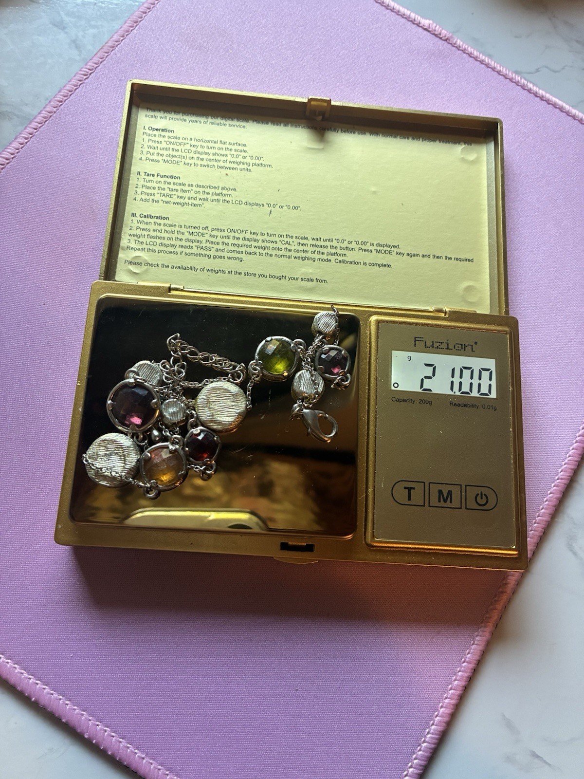 Silver-Tone Station Cable Chain Necklace Bezel Multicolor Round Glass Adjustable