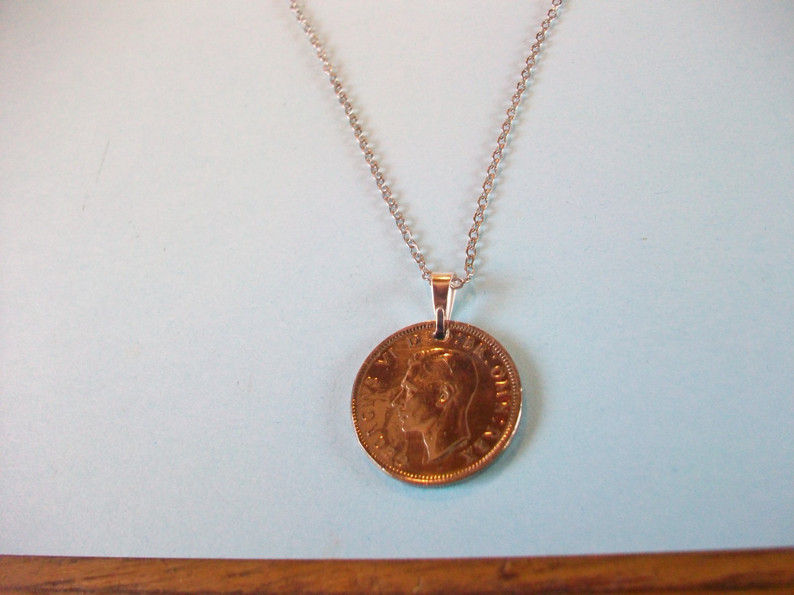 SHILLING COIN – ENGLISH – SILVER FINE LINK CHAIN PENDANT NECKLACE – 1948 to 1951
