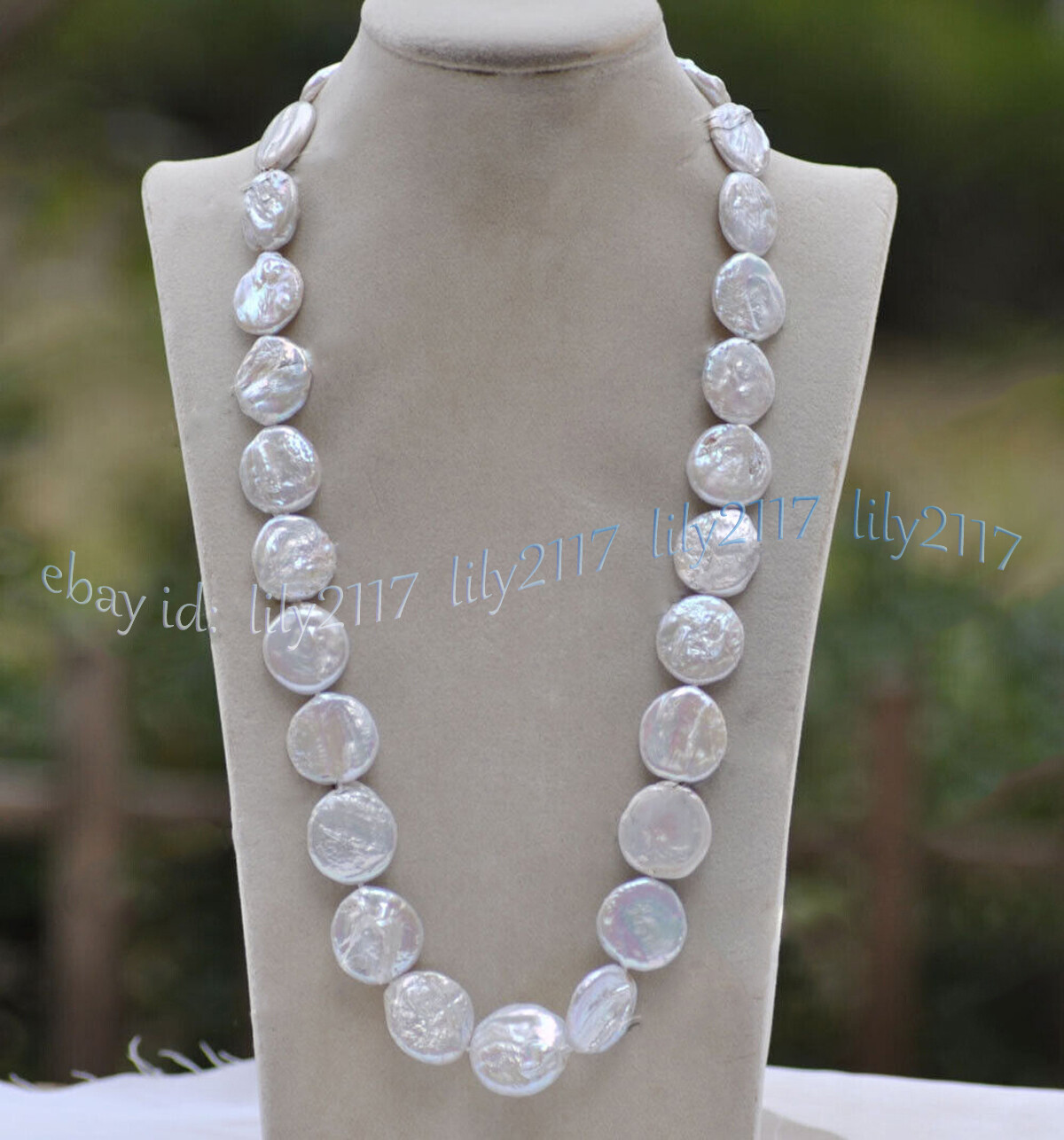 20-22mm Natural White Freshwater Baroque Pearl Flat Coin Beads Necklace 14-36”