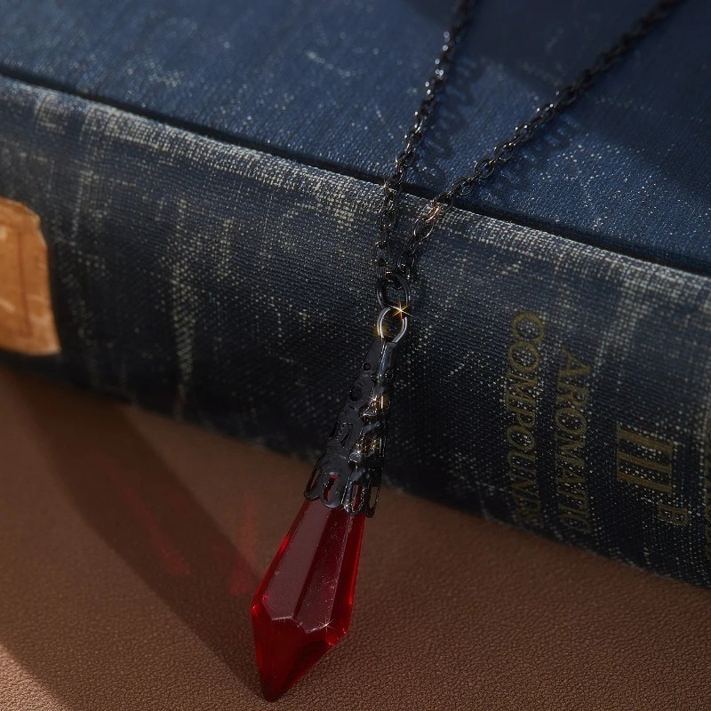 Red Gothic Pendulum Pendant Necklace Witchy Cosplay Fantasy Jewelry Amulet